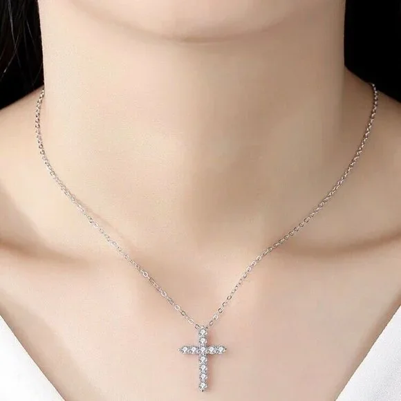 Certified 3.3ct. t.w. Moissanite Diamond Cross Pendant Necklace NEW - Picture 5 of 14